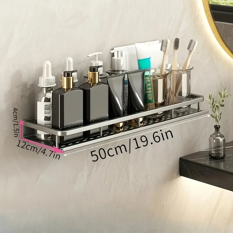 Aluminum Wall-Mounted Shelf – Multifunctional Kitchen Spice Storage Rack, Kitchen Space Management Solution