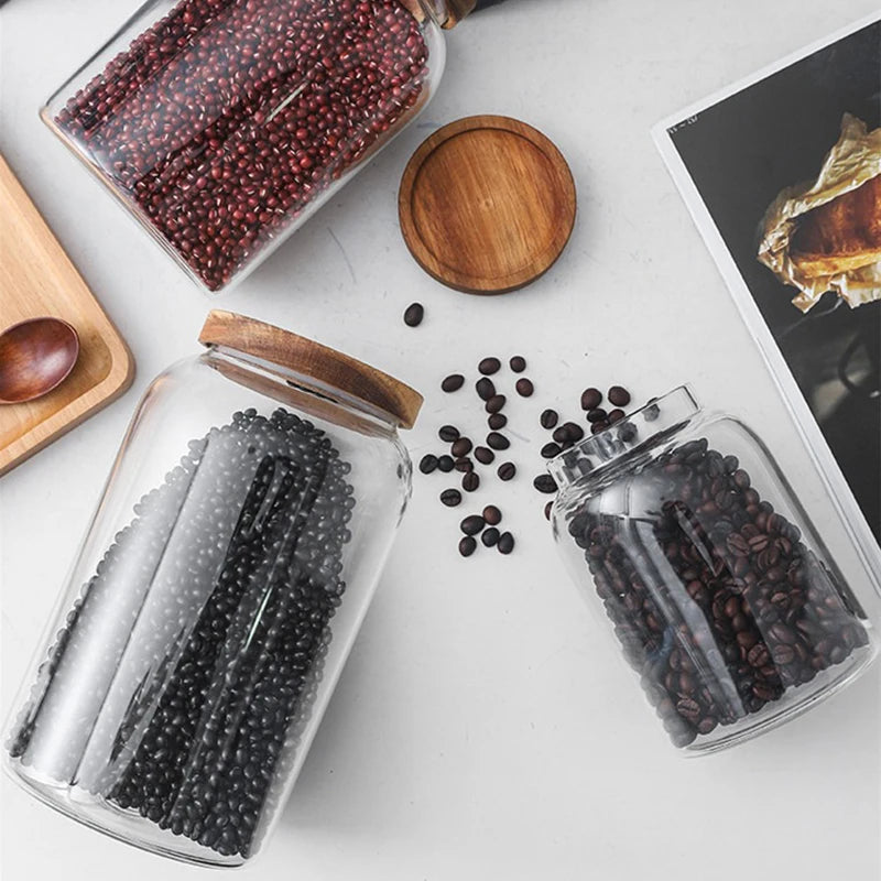New Coffee Beans Vacuum Sealed Tank – Transparent Glass Food Storage Jar