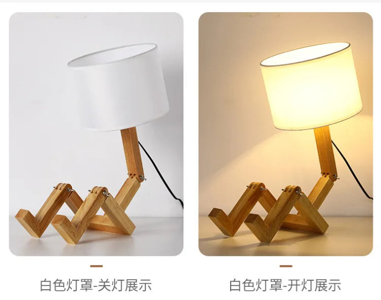 Wooden Robot Table Lamp – Modern Nordic Decorative Desk Light for Study & Bedroom