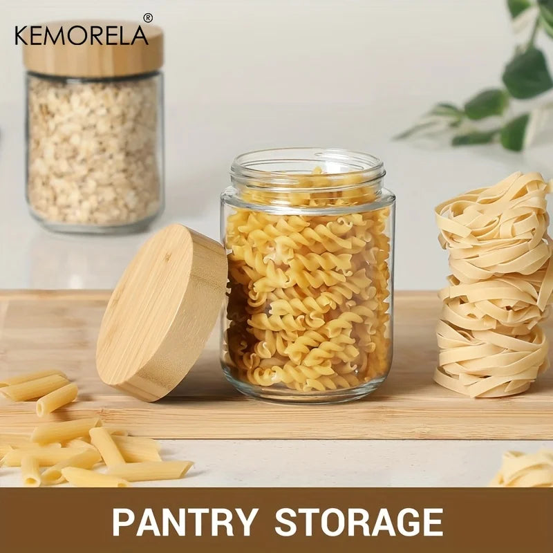 KEMORELA Glass Jars with Airtight Bamboo Lids – 2/4PCS, 290/470ML, Perfect for Overnight Oats and Salads