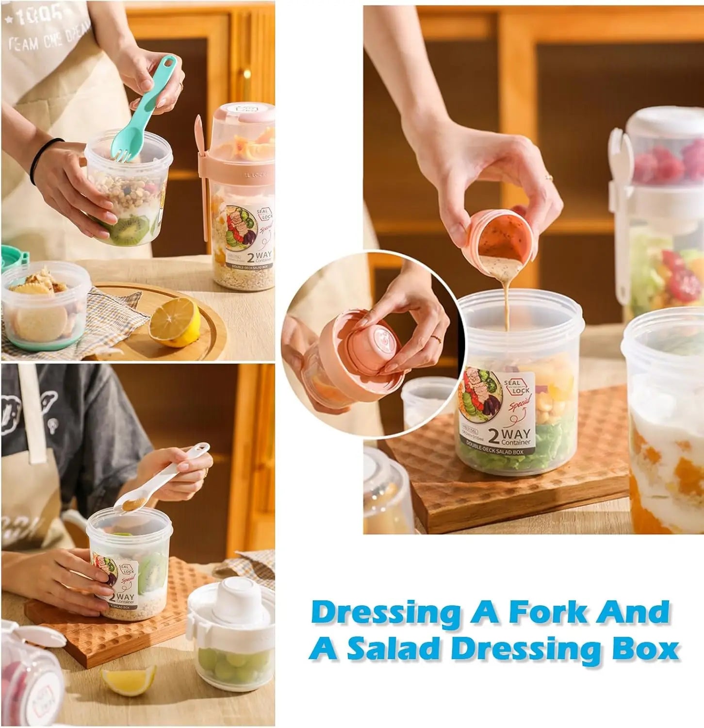 Carry Breakfast Cups – Salad, Yogurt, Cereal, Oatmeal, Snacks, Parfait Containers with Forks and Dressing Holders