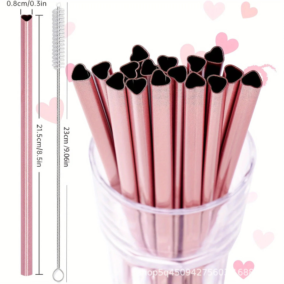 Heart-Shaped Pink Metal Straw Set – 304 Stainless Steel with Cleaning Brush