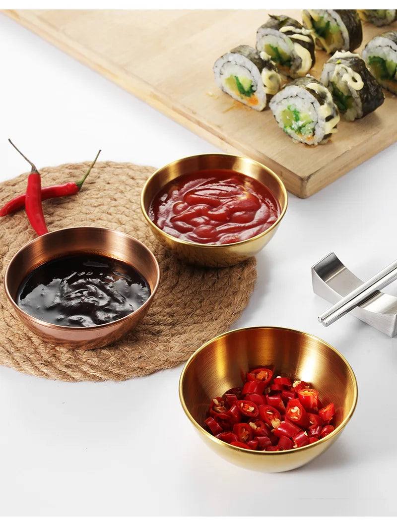 4PCS/2PCS Stainless Steel Golden Sauce Dishes – Appetizer, Seasoning, and Serving Dishes Set, Spice Plates, Kitchen Tableware