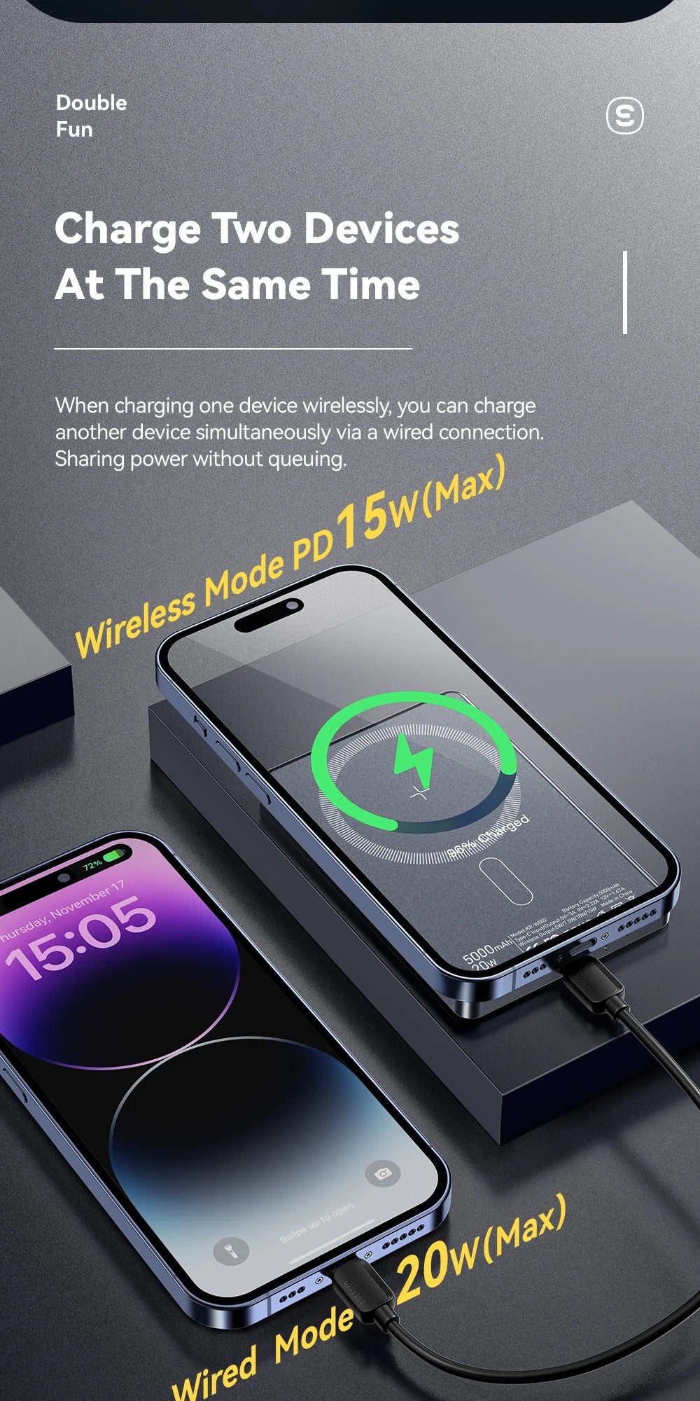Essager 5000mAh Magnetic Wireless Power Bank – 20W Fast Charging for iPhone 16/15/14/13 (MagSafe Compatible)