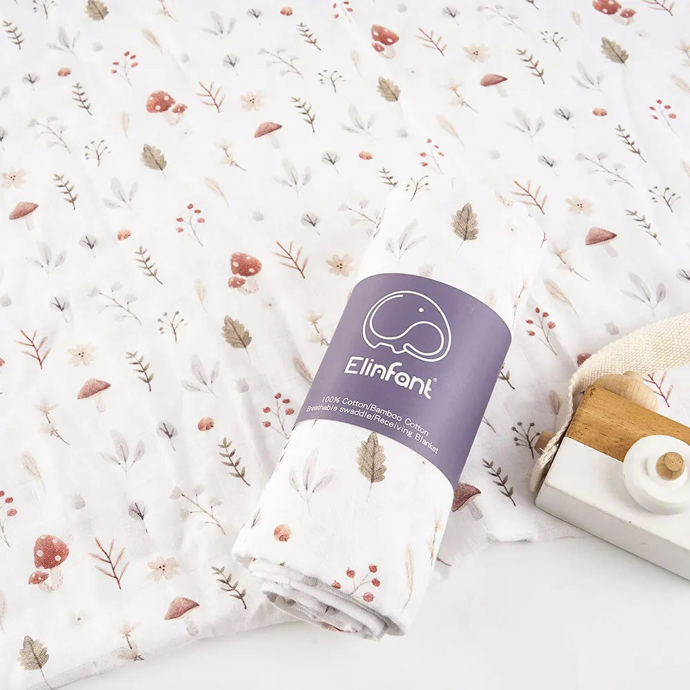 Elinfant Bamboo Cotton Muslin Swaddle Blanket – 120x110cm Baby Wrap Towel