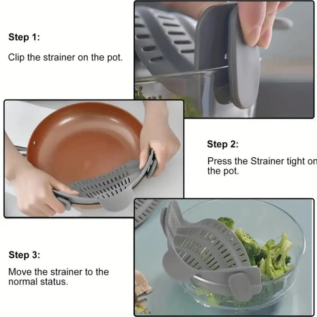 1PC Adjustable Clip-On Pot Strainer – Strainer for Pots, Pans, and Bowls, Kitchen Pot Strainer