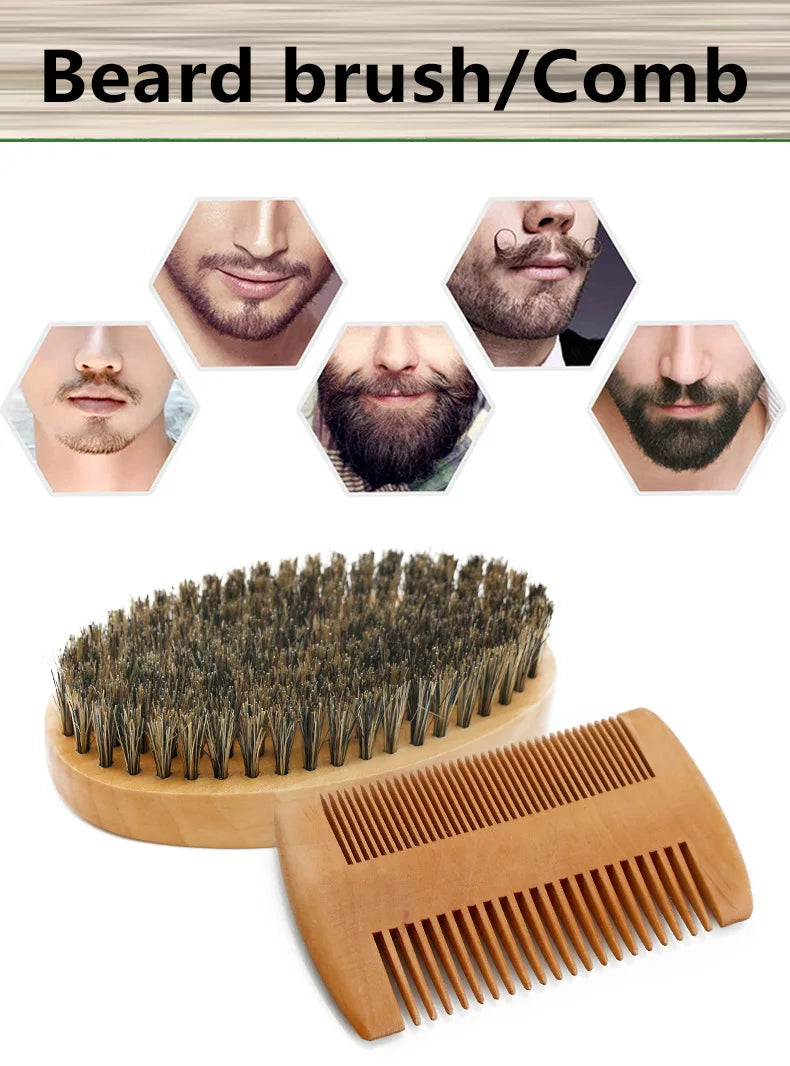 Men’s Shaving Brush Set – Boar Bristle Beard Grooming Kit with Comb & Scissors