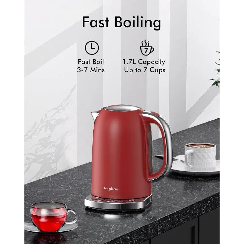 Electric Tea Kettle with Temperature Control – 5 Presets & Keep Warm Function, Red
