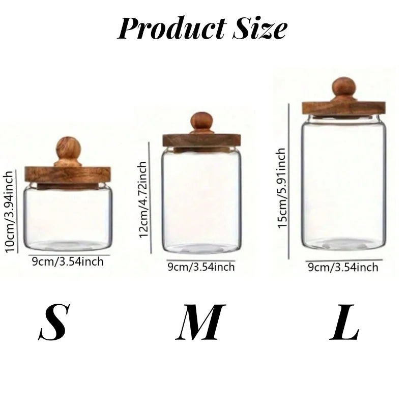 Glass Food Storage Jar with Wooden Lid – Airtight Sealed Container for Coffee Beans, Nuts, Spices, Candy, and Moisture-Proof Storage