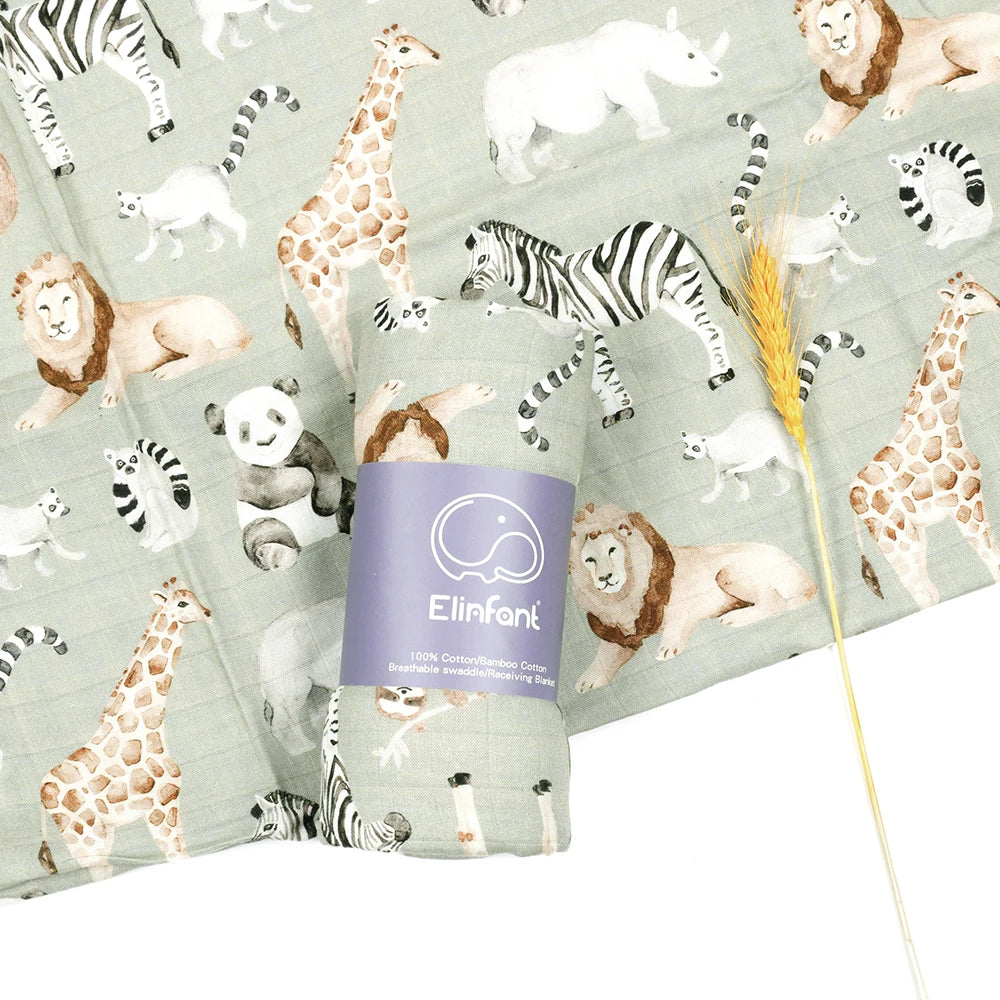 Elinfant Bamboo Cotton Muslin Swaddle Blanket – 120x110cm Baby Wrap Towel