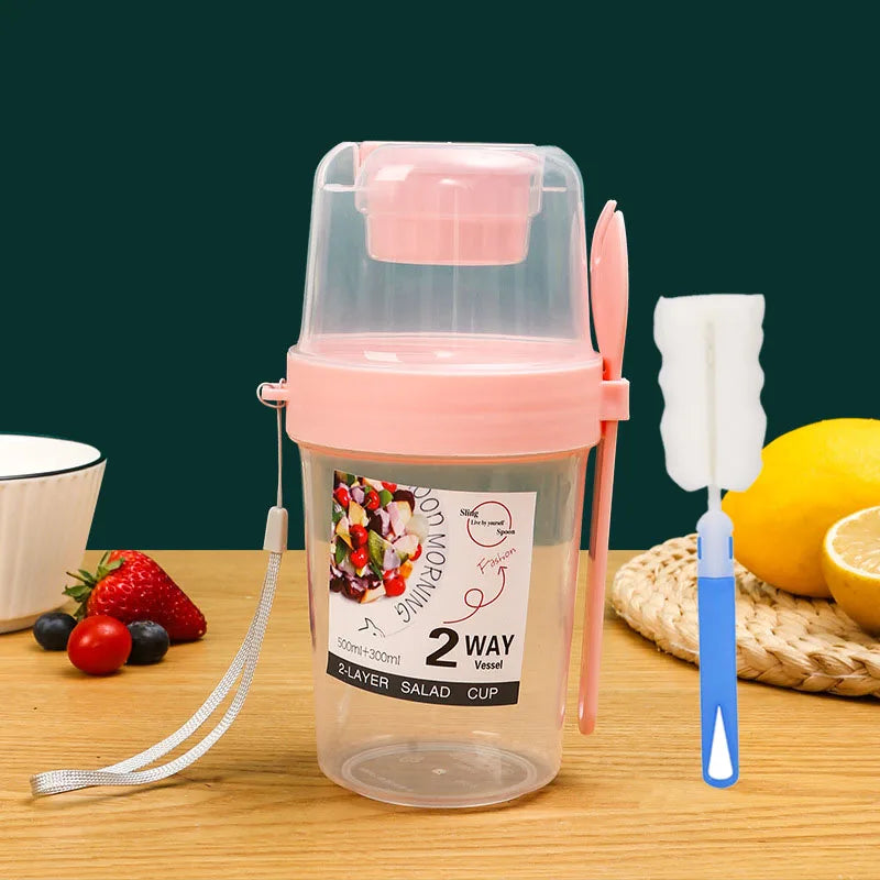Carry Breakfast Cups – Salad, Yogurt, Cereal, Oatmeal, Snacks, Parfait Containers with Forks and Dressing Holders