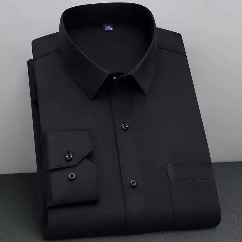 BAMBOOPLE New Fashion Non-Iron Shirt – Anti-Wrinkle Classic Solid Business Casual Long Sleeve Shirt for Men