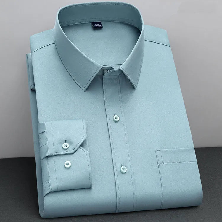 BAMBOOPLE New Fashion Non-Iron Shirt – Anti-Wrinkle Classic Solid Business Casual Long Sleeve Shirt for Men