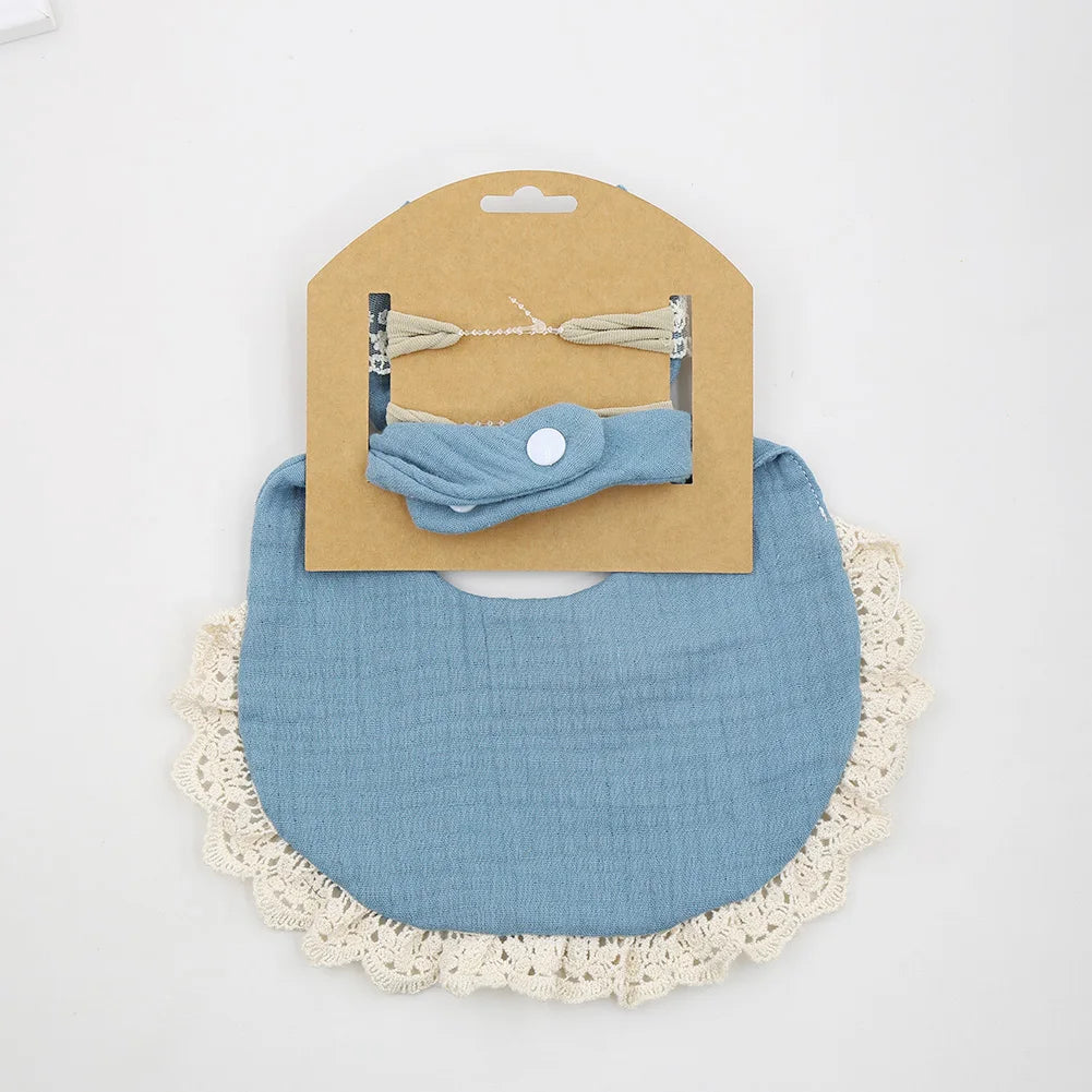 3-Piece Muslin Cotton & Bamboo Baby Bib Set with Tassel Lace