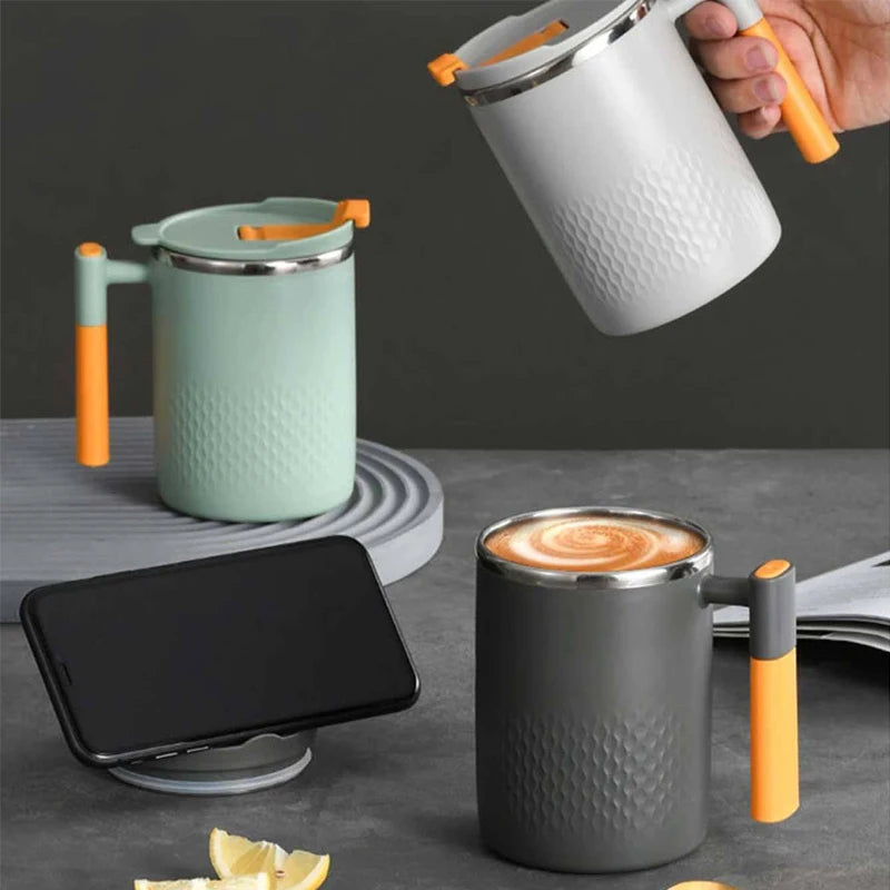 304 Stainless Steel Double Wall Insulated Coffee Cup – Household Kitchen Mug with Handle and Lid