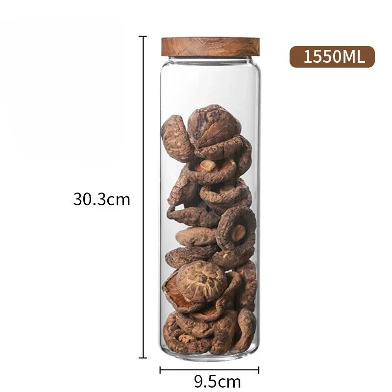 Wood Lid Glass Airtight Canister – Kitchen Storage Jar Set