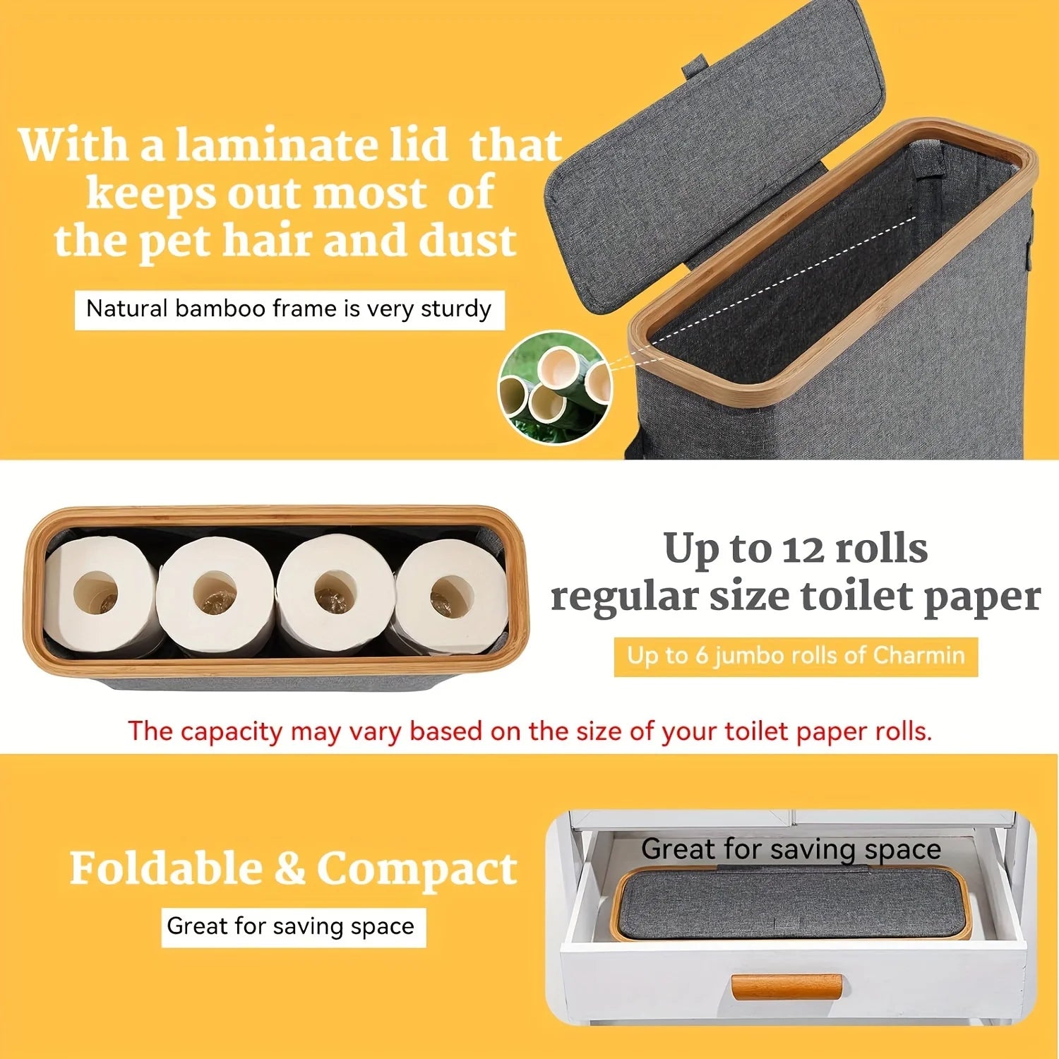Bamboo Toilet Paper Holder with Lid – Enclosed Tissue Storage Box with Handle