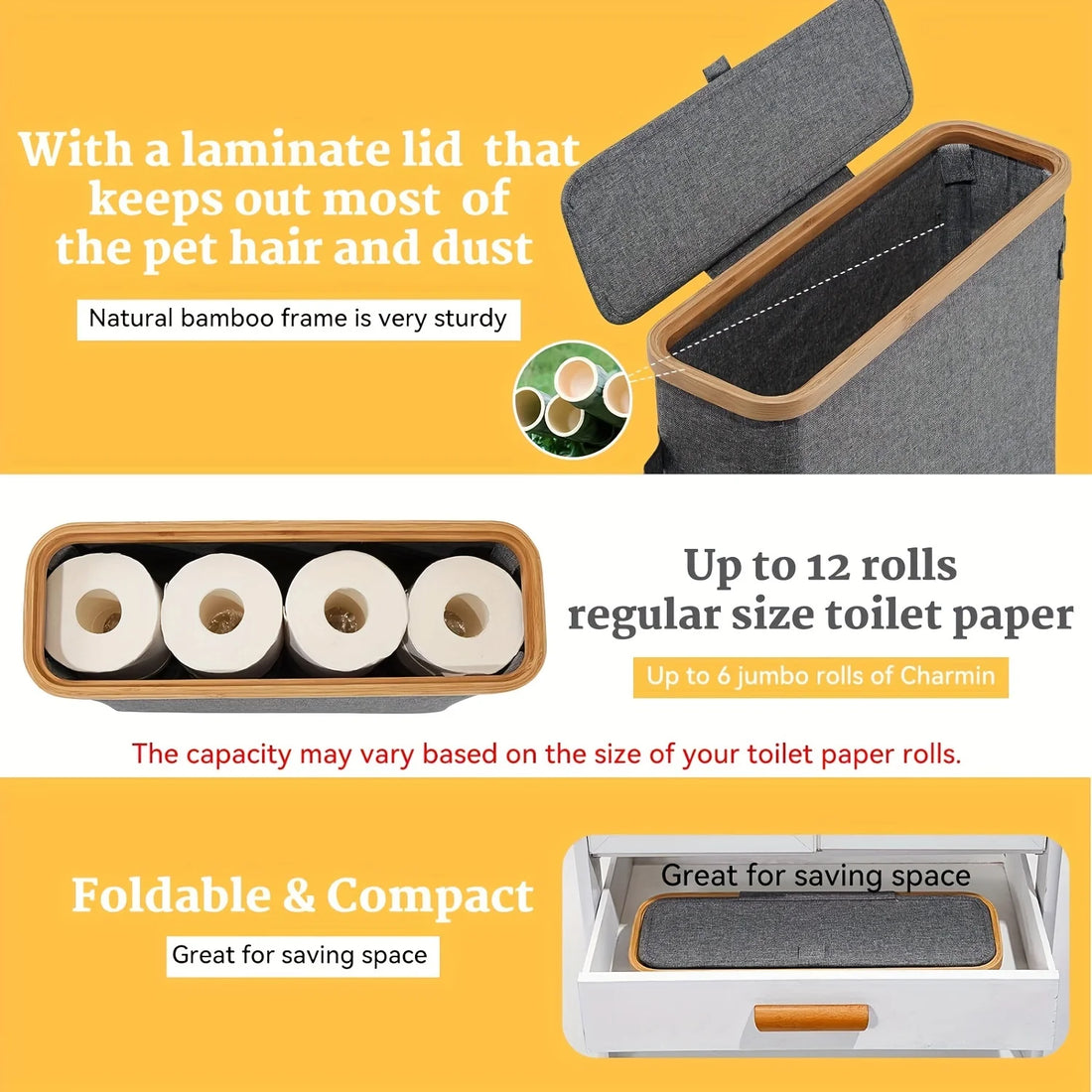 Bamboo Toilet Paper Holder with Lid – Enclosed Tissue Storage Box with Handle