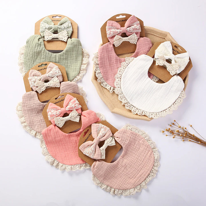 3-Piece Muslin Cotton & Bamboo Baby Bib Set with Tassel Lace