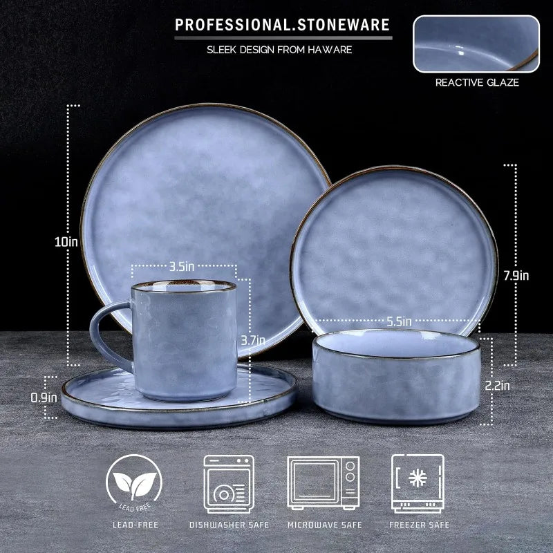 16-Piece Stoneware Dinnerware Set – Plates and Bowls Set for 4, Elegant Ceramic Dishware for Home & Restaurant