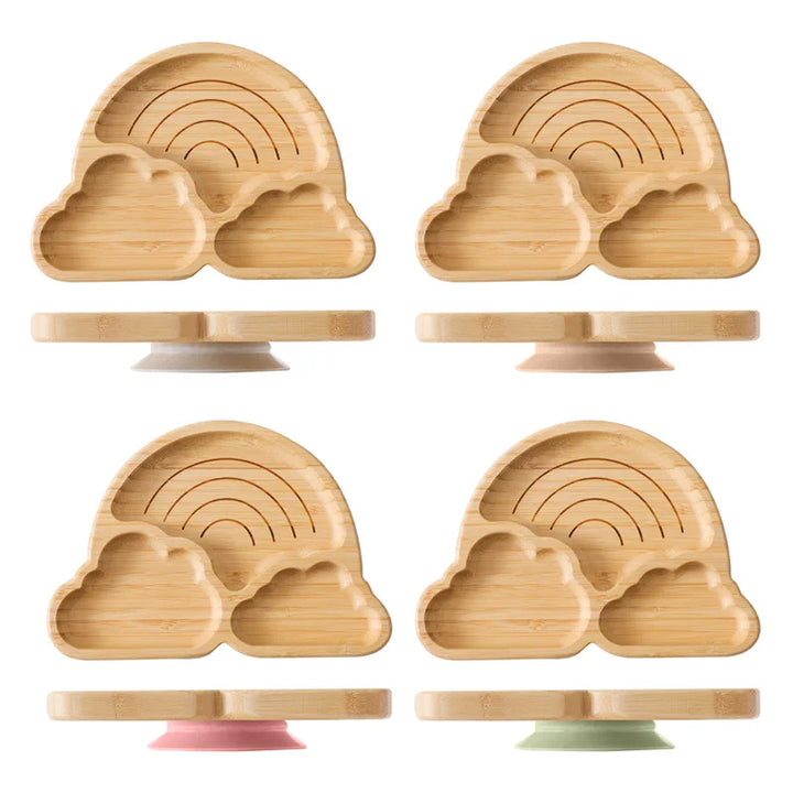 Baby Wooden Tableware Set - Bamboo Plate, Bowl, Fork & Spoon