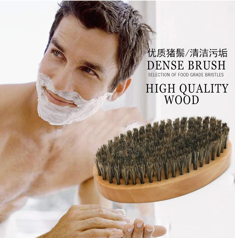 Men’s Shaving Brush Set – Boar Bristle Beard Grooming Kit with Comb & Scissors