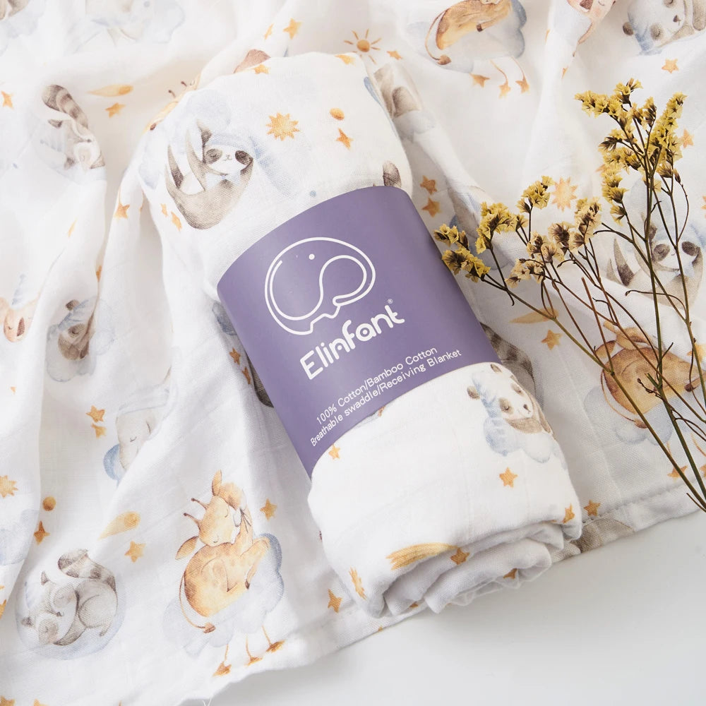 Elinfant Bamboo Cotton Muslin Swaddle Blanket – 120x110cm Baby Wrap Towel