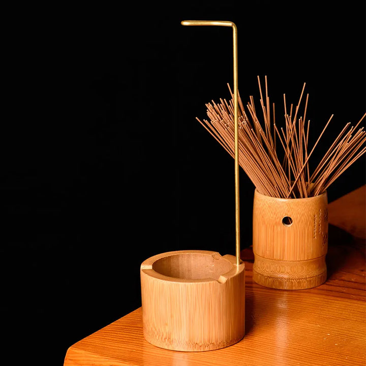 Natural Bamboo Incense Burner with Brass Holder