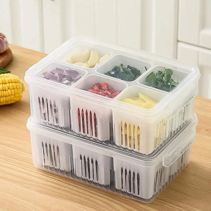 Refrigerator Food Drain Fresh-Keeping Box – Ginger, Garlic, Onion, Pepper Storage Box, Fruit & Vegetable Drain Basket