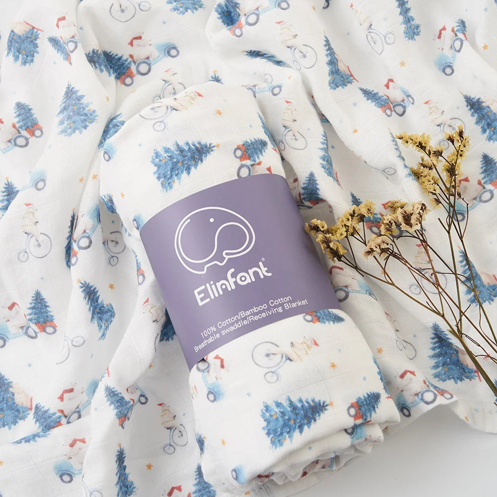 Elinfant Bamboo Cotton Muslin Swaddle Blanket – 120x110cm Baby Wrap Towel