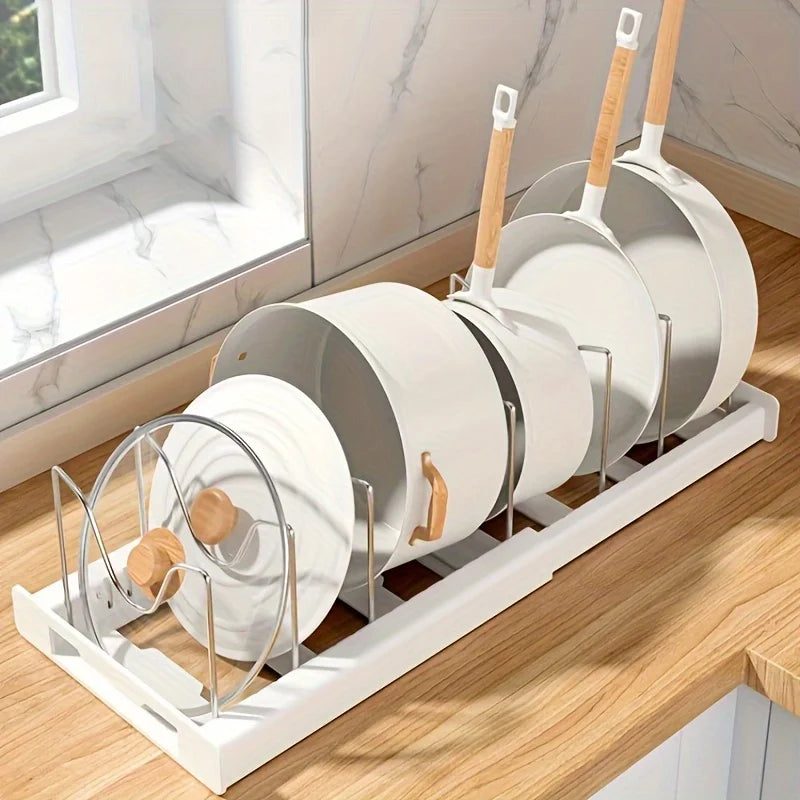 Expandable Pot & Pan Organizer Rack – Adjustable Kitchen Cabinet Storage Solution