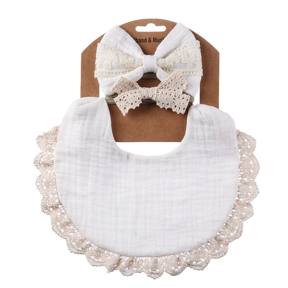 3-Piece Muslin Cotton & Bamboo Baby Bib Set with Tassel Lace