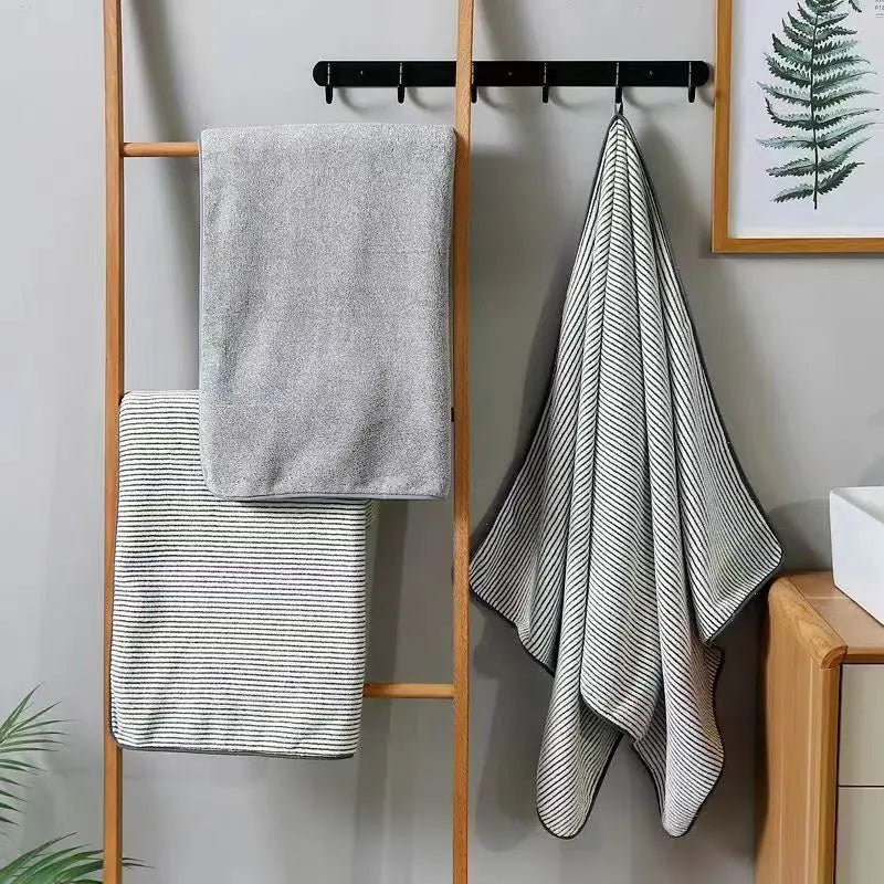 Quick-Dry Bamboo Striped Towel Set – Bath & Hand Towels