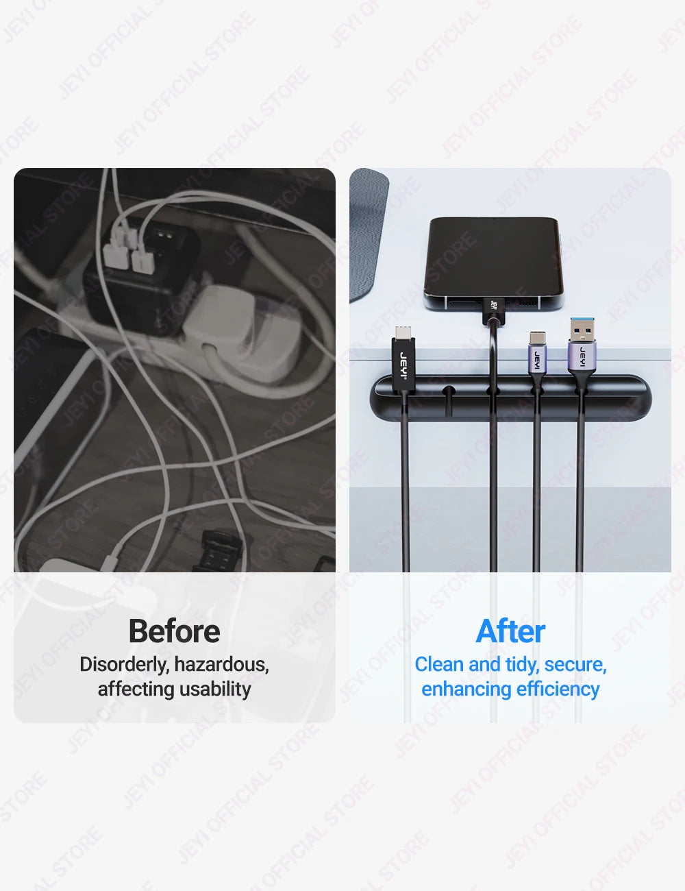 JEYI Adhesive Cable Clips – Cord Organizer for Desk, USB, Power & Charging Cables