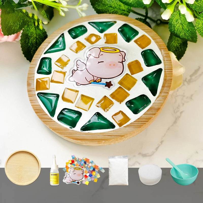 Handmade DIY Mosaic Cup Mat – Bamboo Bottom Pad for Early Education & Creative Crafting
