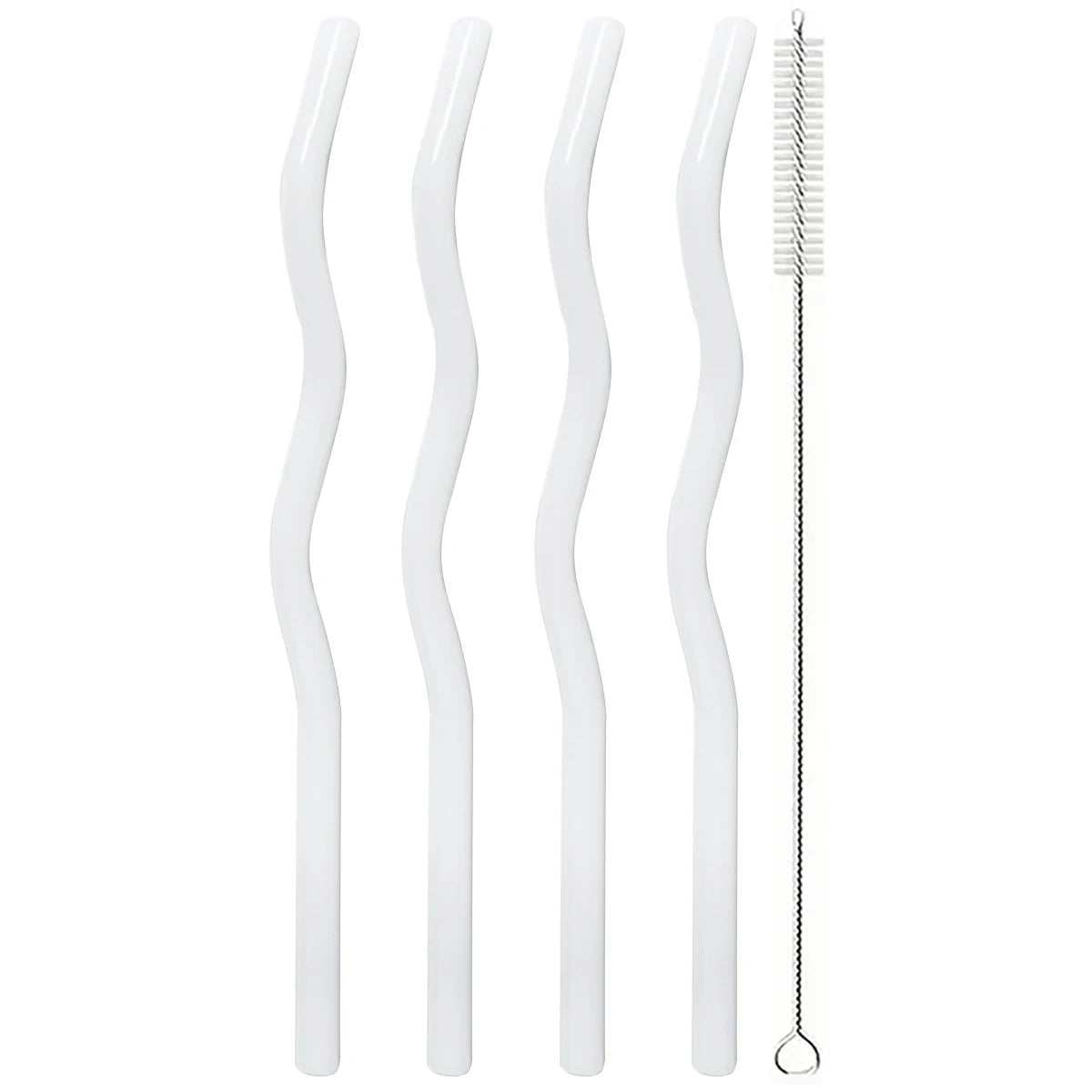 4PCS Wavy Glass Straws – Colorful Drinking Straw Set with Cleaning Brush