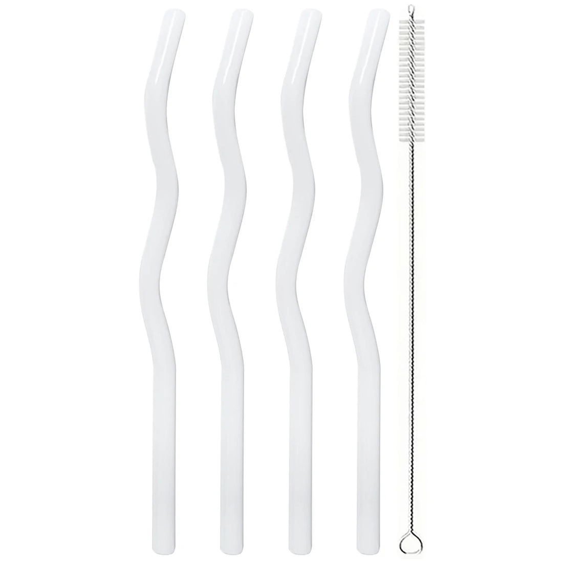 4PCS Wavy Glass Straws – Colorful Drinking Straw Set with Cleaning Brush