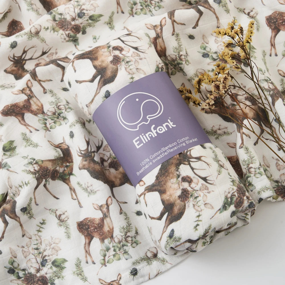 Elinfant Bamboo Cotton Muslin Swaddle Blanket – 120x110cm Baby Wrap Towel